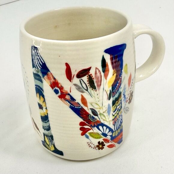 Anthropologie Starla M. Halfmann Petal Pallette Monogram N Floral Artisan Mug - Picture 3 of 16